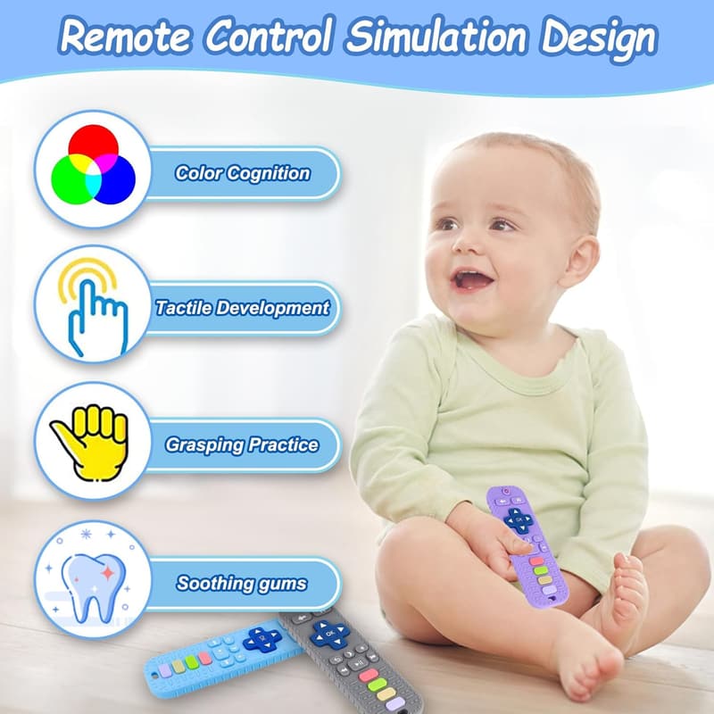 Baby Teething Toy, BPA-Free Silicone Remote Shape, Black