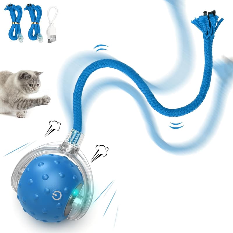 Interactive Blue Cat Ball Toy - Motion Activated Chirping
