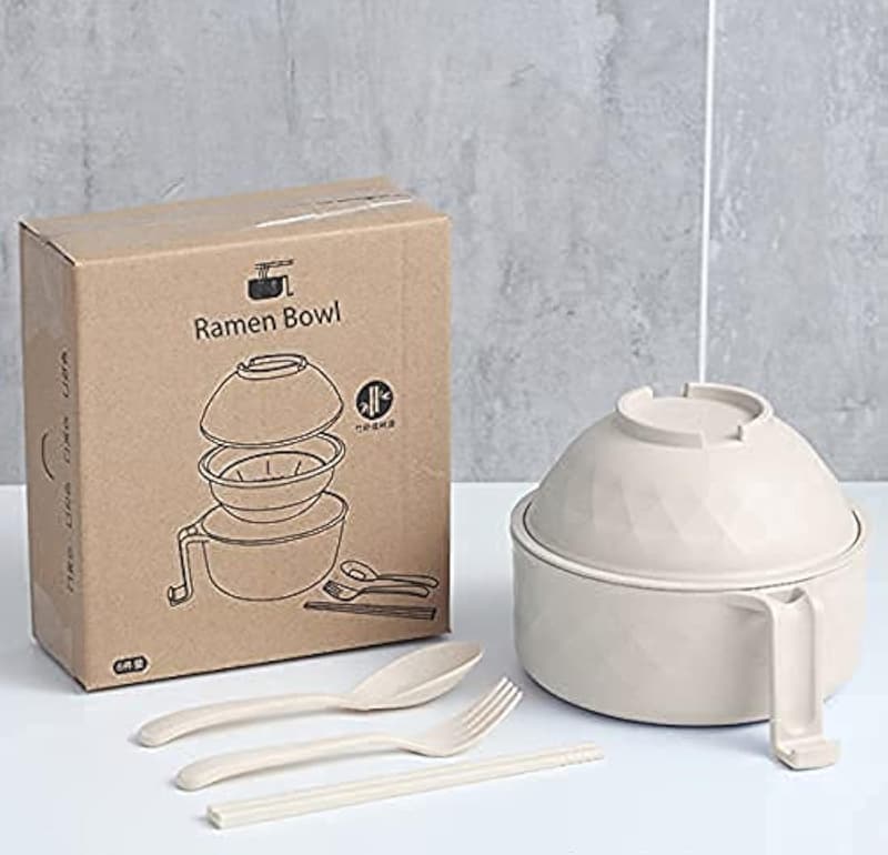 Microwave Ramen Bowl Set 33oz with Chopsticks - White
