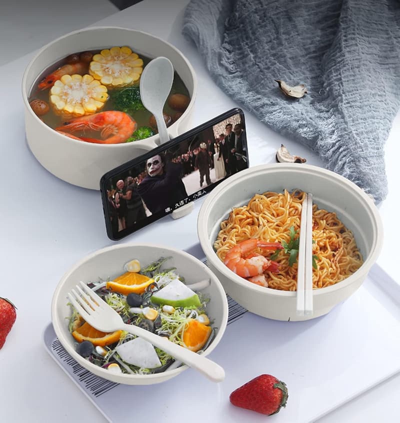 Microwave Ramen Bowl Set 33oz with Chopsticks - White