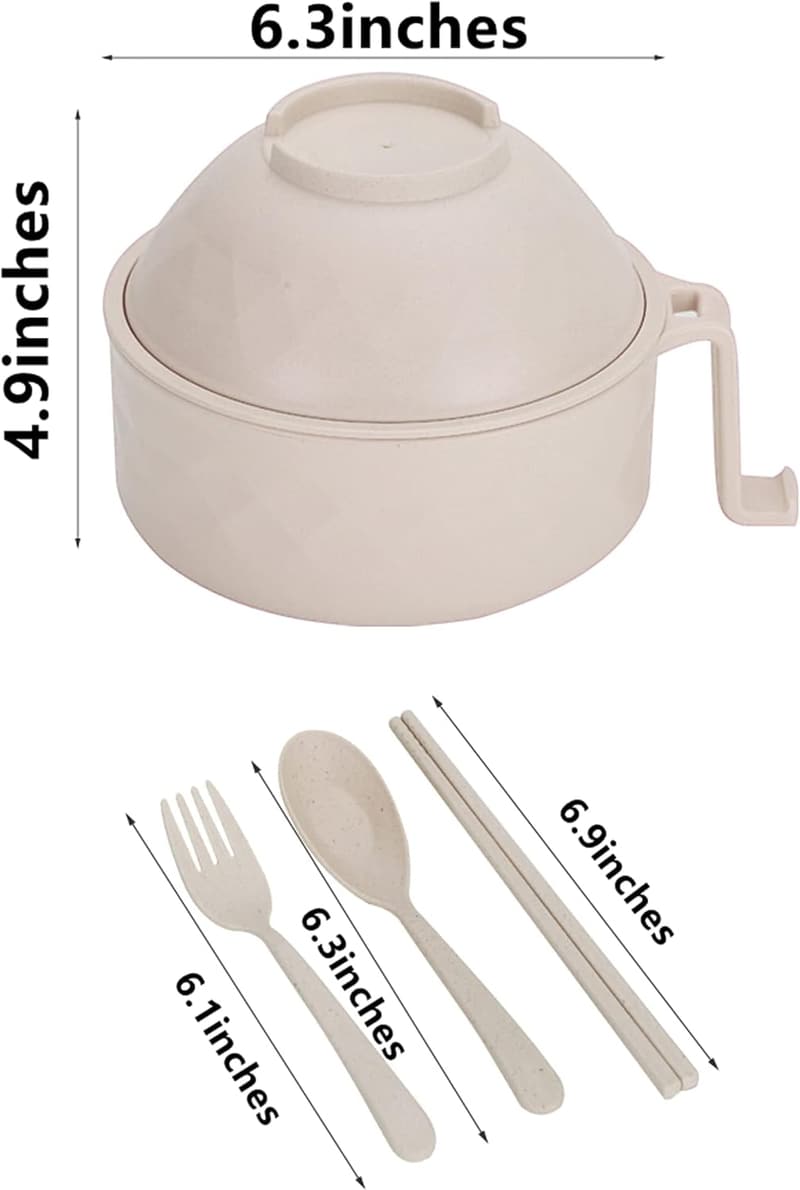Microwave Ramen Bowl Set 33oz with Chopsticks - White