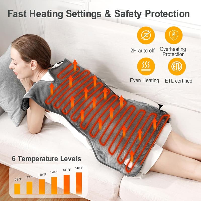 Electric Neck & Back Heating Pad, 6 Settings, Auto-Off