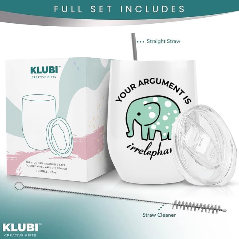 Elephant Tumbler: Funny Gifts for Women, 12oz White