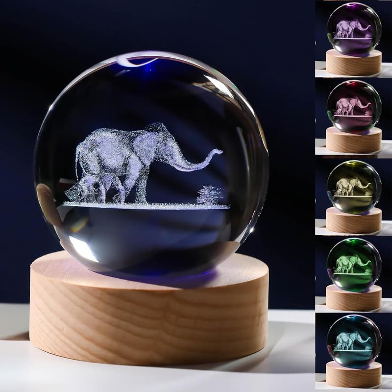 Birthday Elephant Crystal Ball Figurine - 60mm Decor Gift