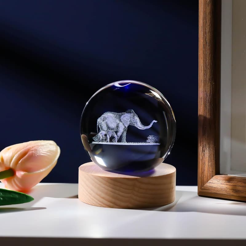 Birthday Elephant Crystal Ball Figurine - 60mm Decor Gift