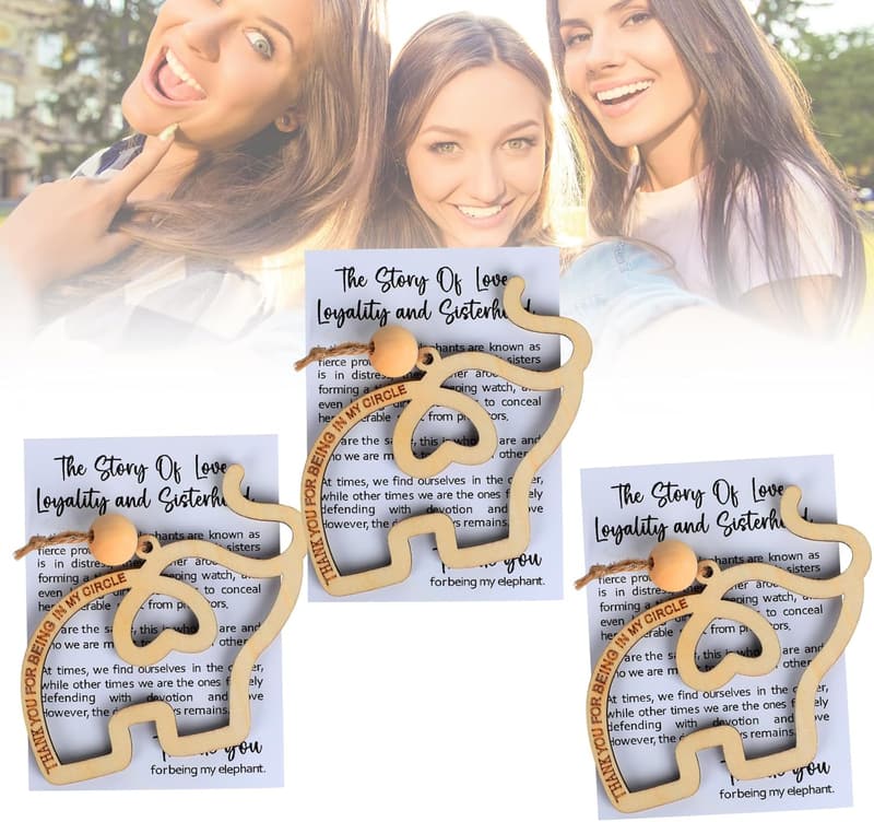 Friendship Wooden Elephant Ornament Set for Women
