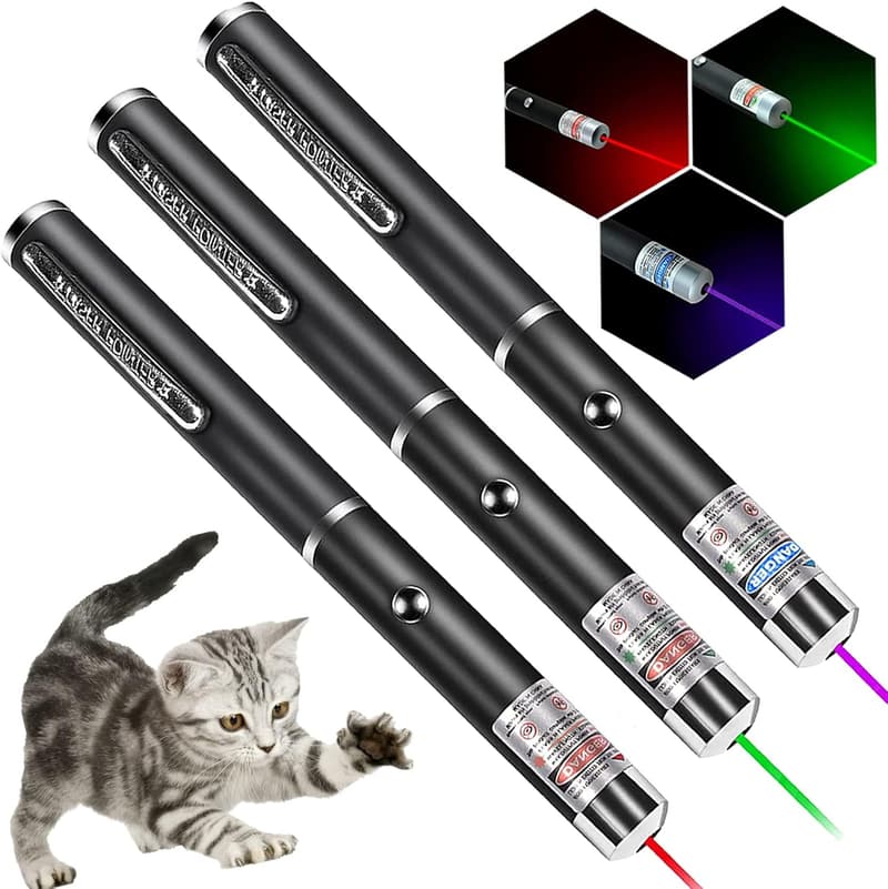 Cat Laser Toy 3-Pack: Red, Green, Purple Pointers