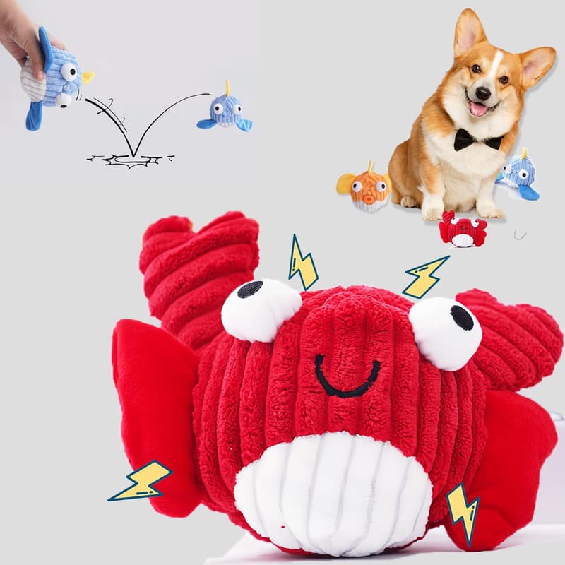 Squeak Dog Toy for Aggressive Chewers, Red Crab