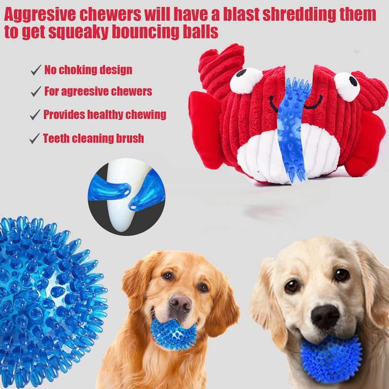 Squeak Dog Toy for Aggressive Chewers, Red Crab