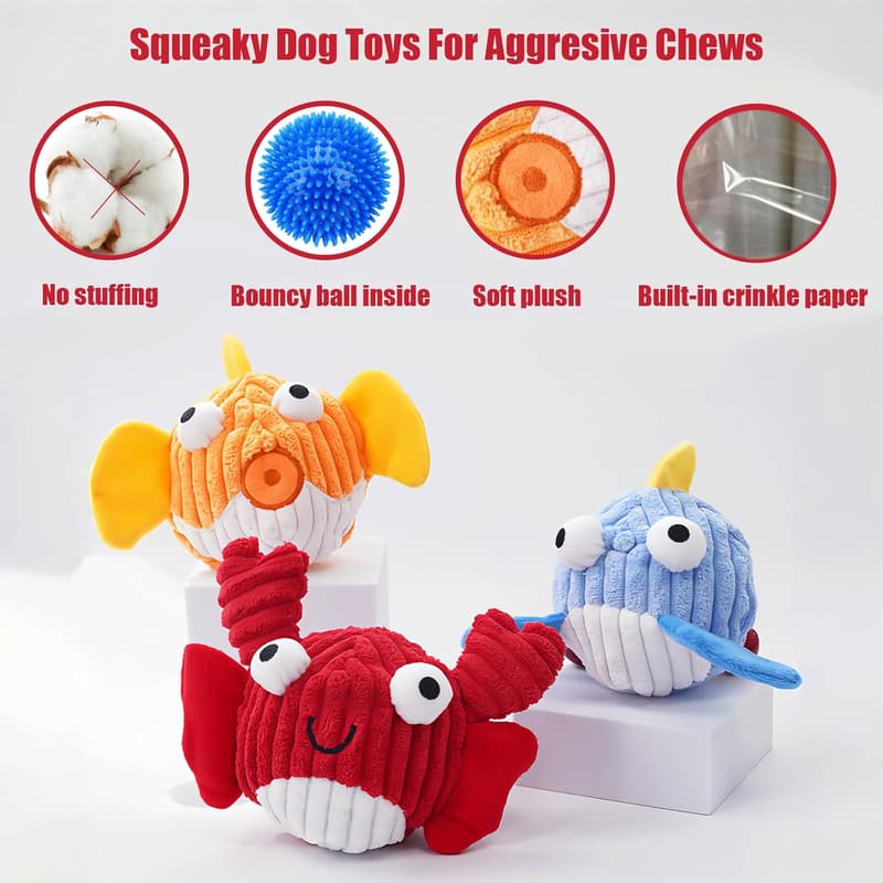 Squeak Dog Toy for Aggressive Chewers, Red Crab