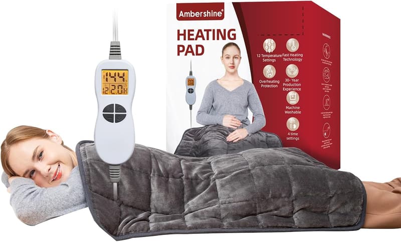 Christmas Gift Weighted Heating Pad, 12-Setting, Dark Grey