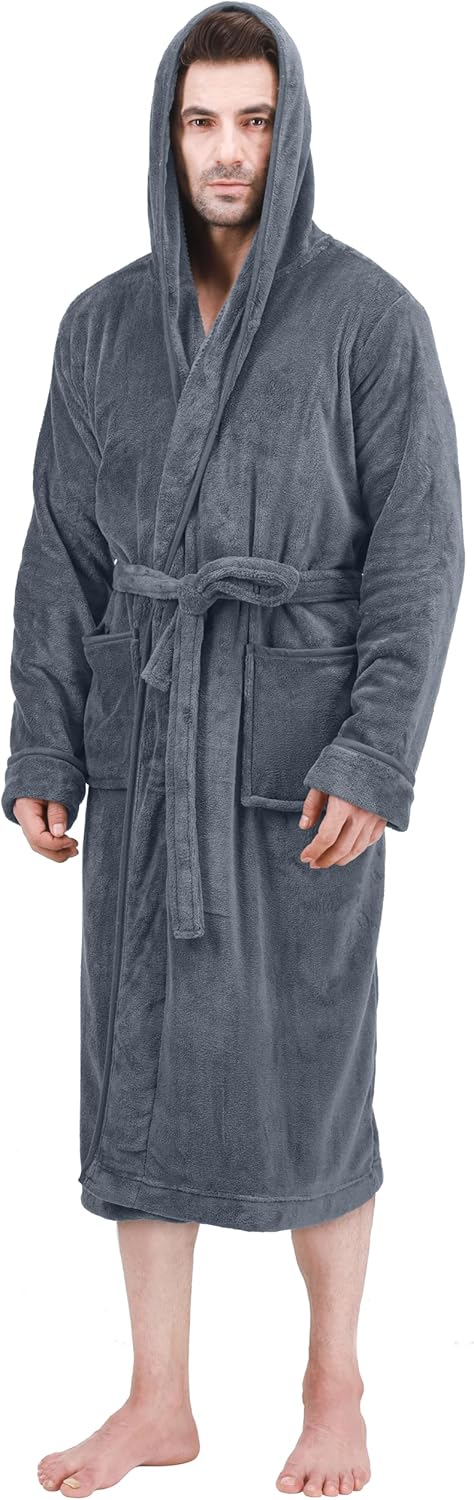 Men's Hooded Fleece Spa Bathrobe