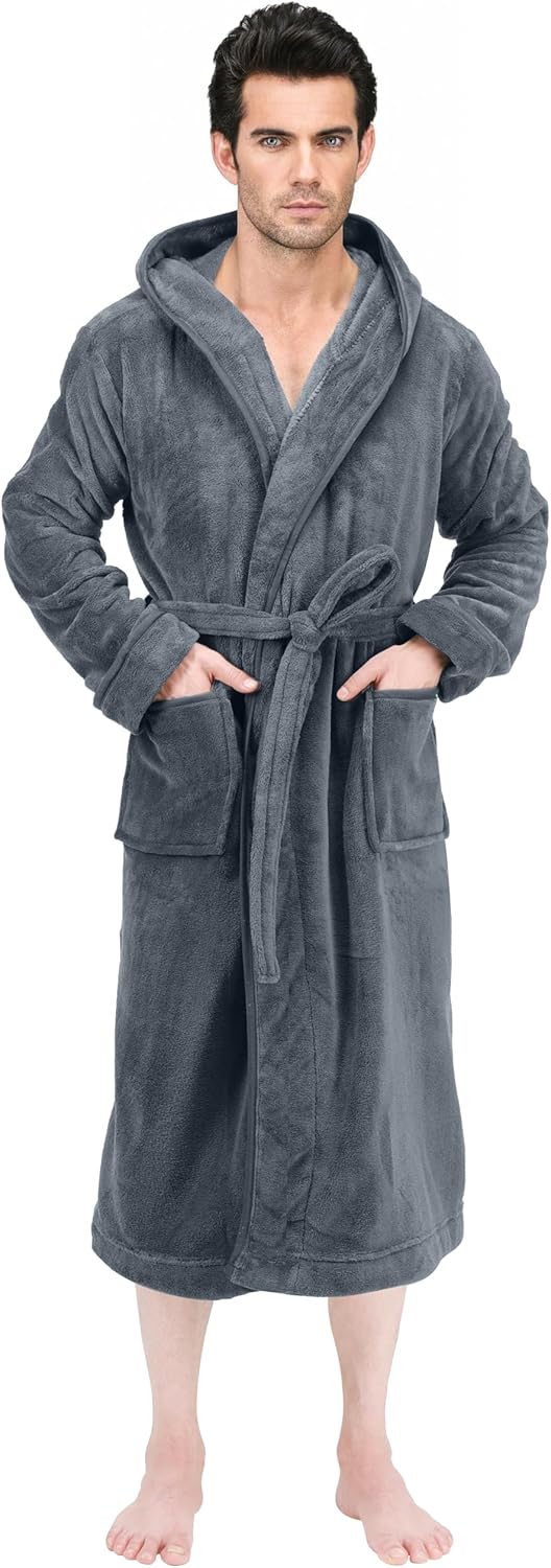 Men's Hooded Fleece Spa Bathrobe