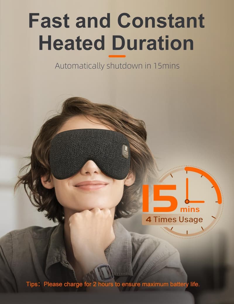 Travel Heated Eye Mask, Rechargeable Blackout Warmer