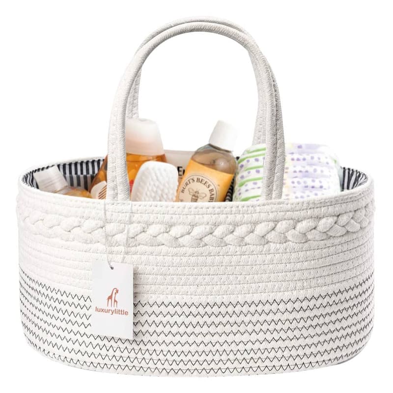 Baby Shower Diaper Caddy, Cotton Rope Organizer