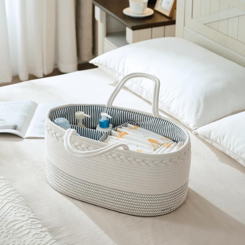Baby Shower Diaper Caddy, Cotton Rope Organizer