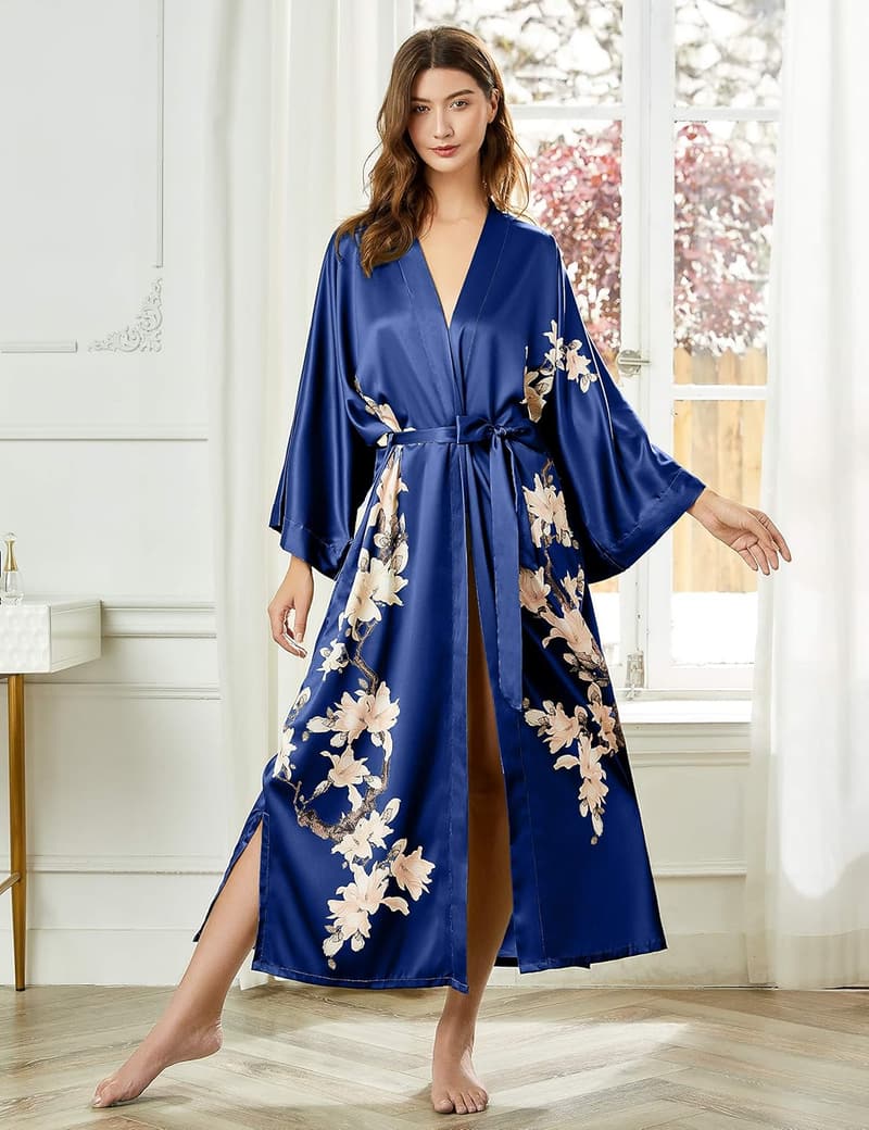 Bachelorette Kimono Robe Silky Floral Satin