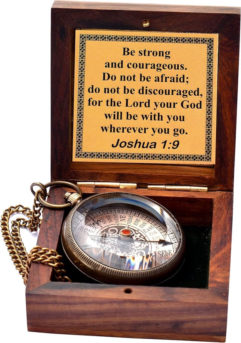 Baptism Brass Compass: Engraved Joshua 1:9