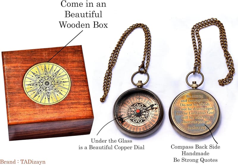 Baptism Brass Compass: Engraved Joshua 1:9