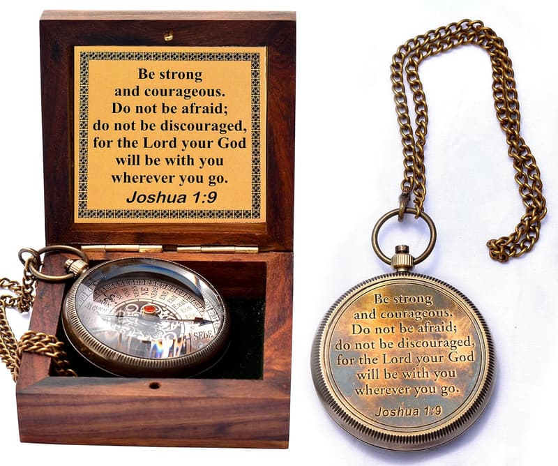 Baptism Brass Compass: Engraved Joshua 1:9