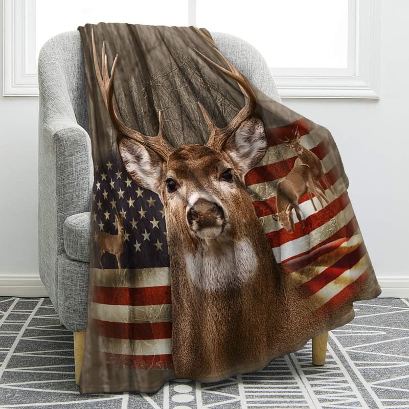 Independence Day Deer Blanket, USA Flag for Men