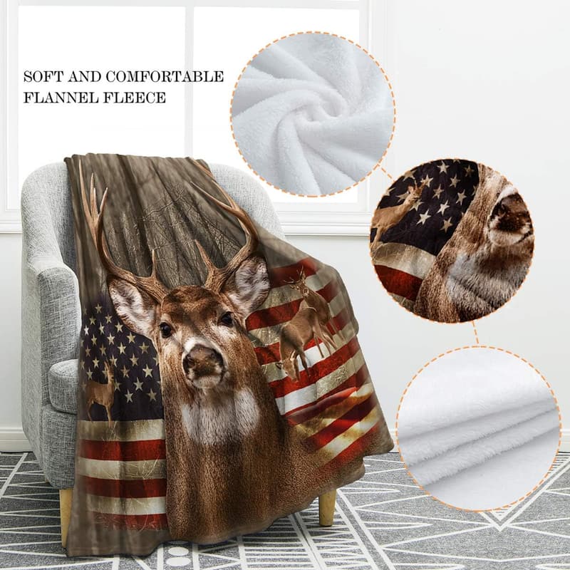 Independence Day Deer Blanket, USA Flag for Men