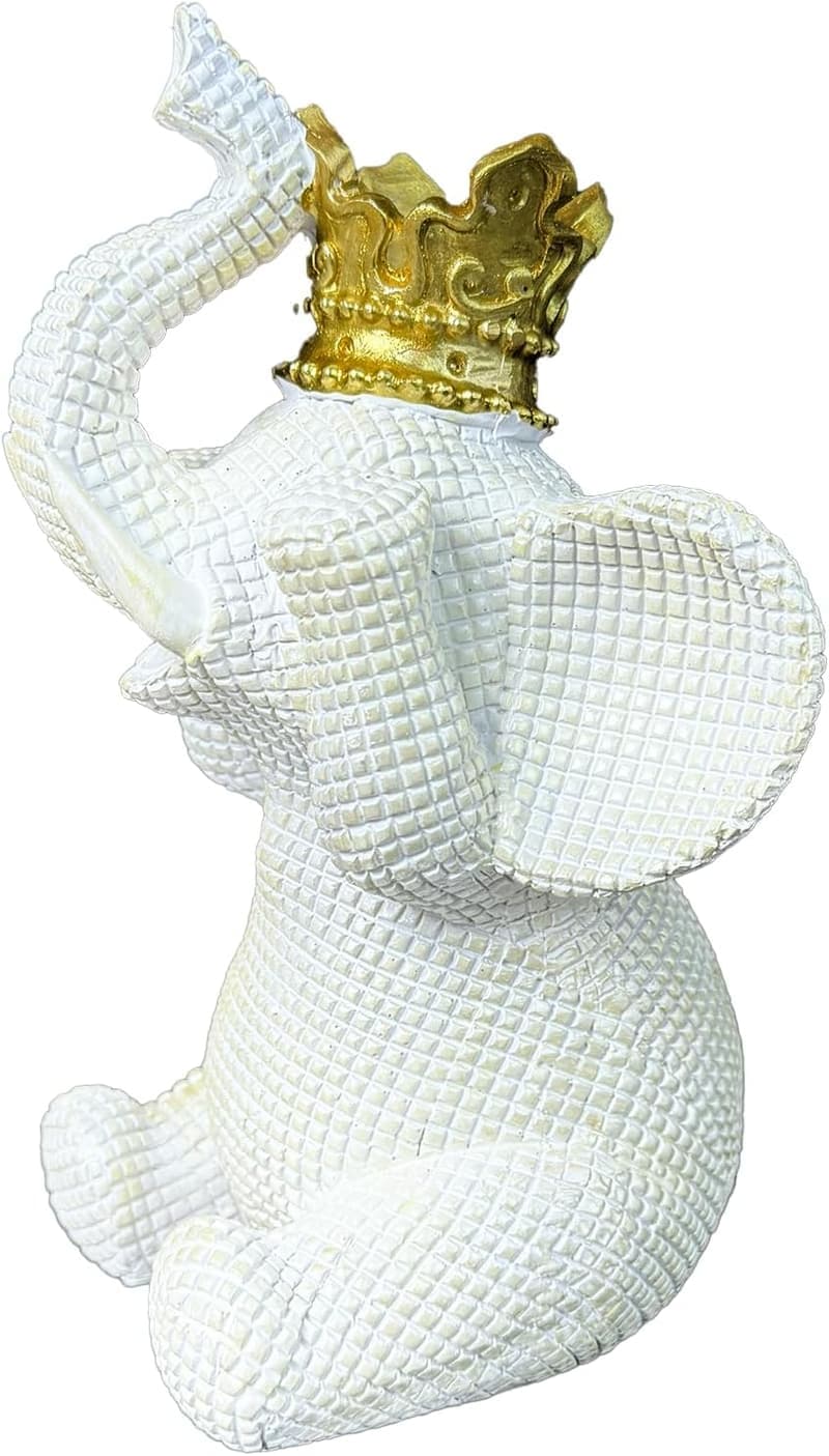 White & Gold Elephant Statue - Home & Office Decor