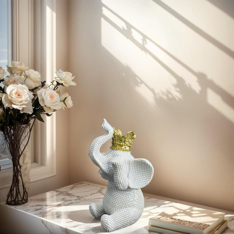White & Gold Elephant Statue - Home & Office Decor