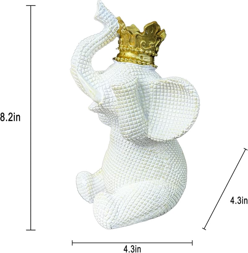 White & Gold Elephant Statue - Home & Office Decor