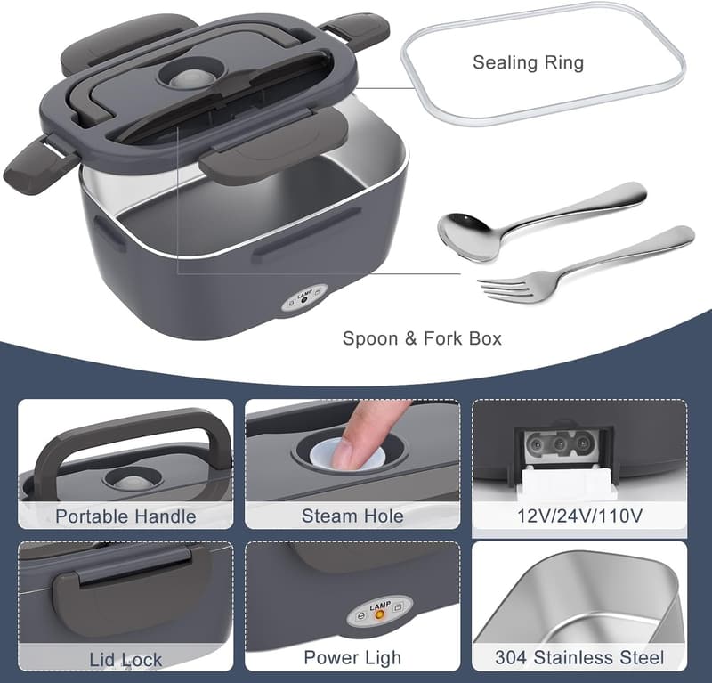 Portable Electric Lunch Box Heater with Stainless Steel Container