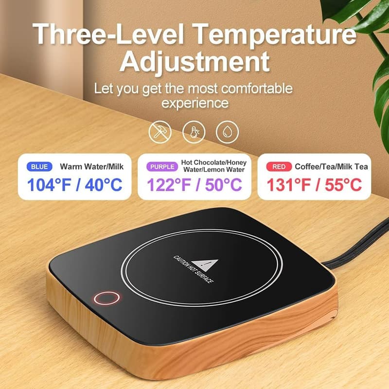 Smart Wood Grain Mug Warmer with 3 Temperature Settings