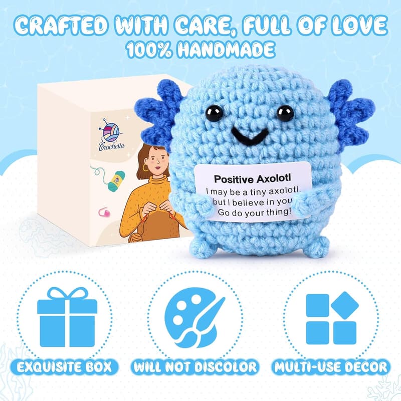 Birthday Gift Axolotl Crochet Doll - Handmade Blue