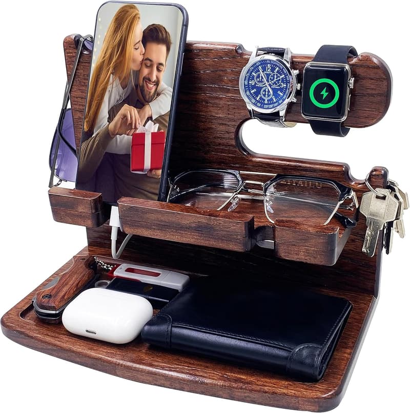 Men's Wood Nightstand Organizer - Dark Brown