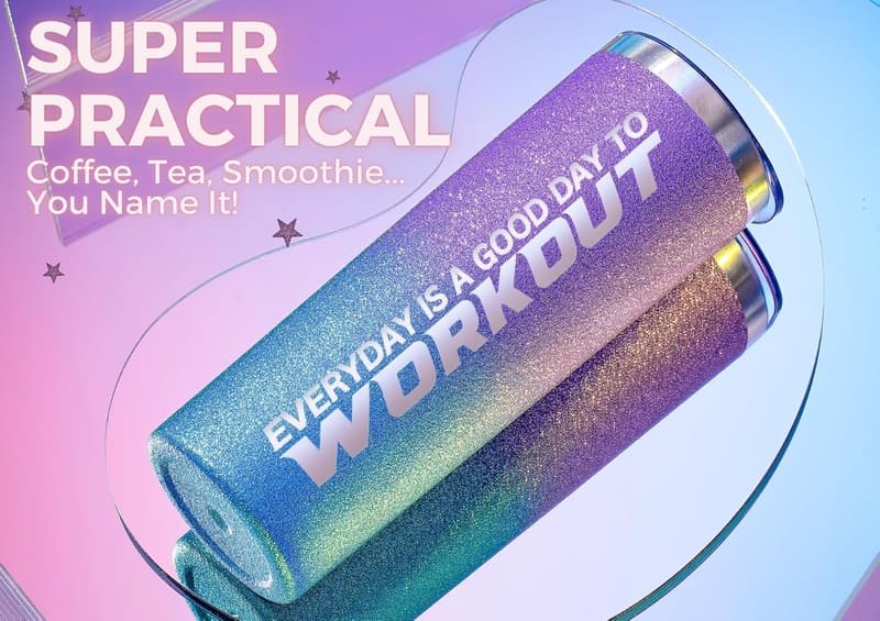 Fitness Tumbler with Lid & Straw, 20 oz Stainless Steel