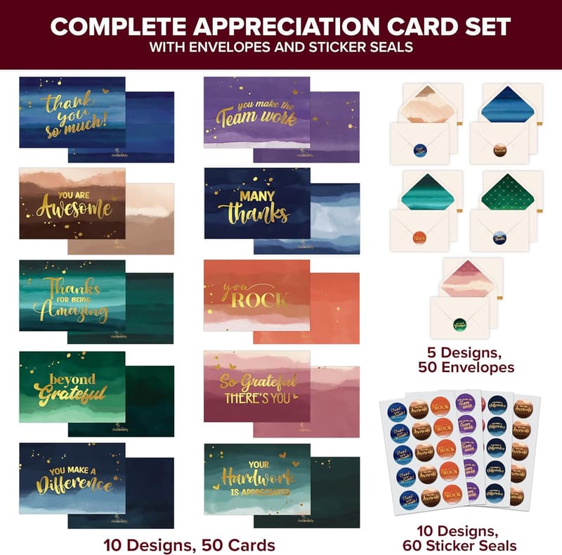 Employee Appreciation Gold Thank You Cards, 50-Pack