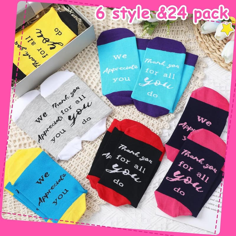 Employee Appreciation Socks - 24 Pairs Gift Set