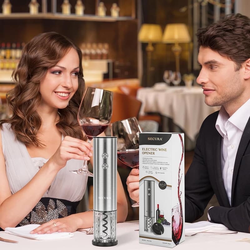 Rechargeable Electric Wine Opener with Foil Cutter, Silver