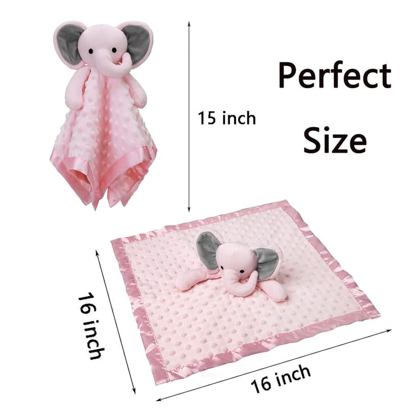 Baby Girl Pink Elephant Security Blanket, 16 Inch