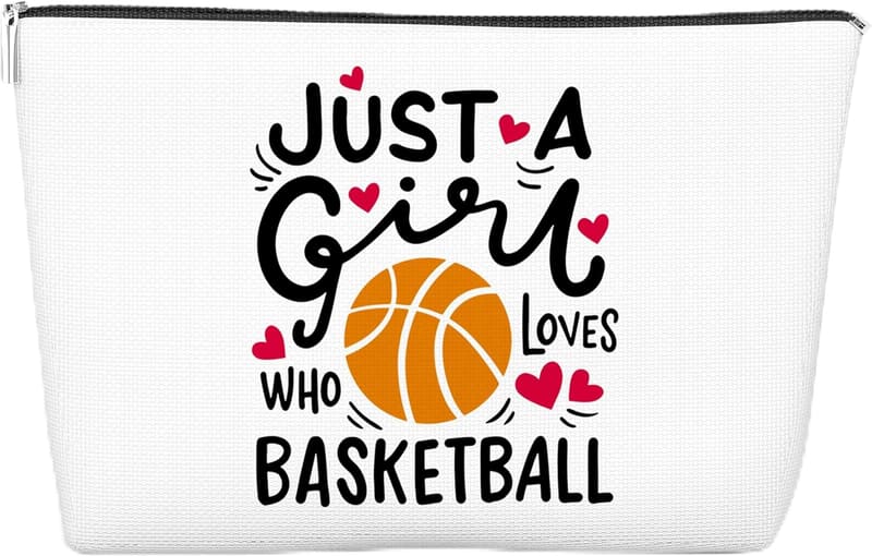 Basketball Makeup Bag for Teen Girls, 10x7 Inch