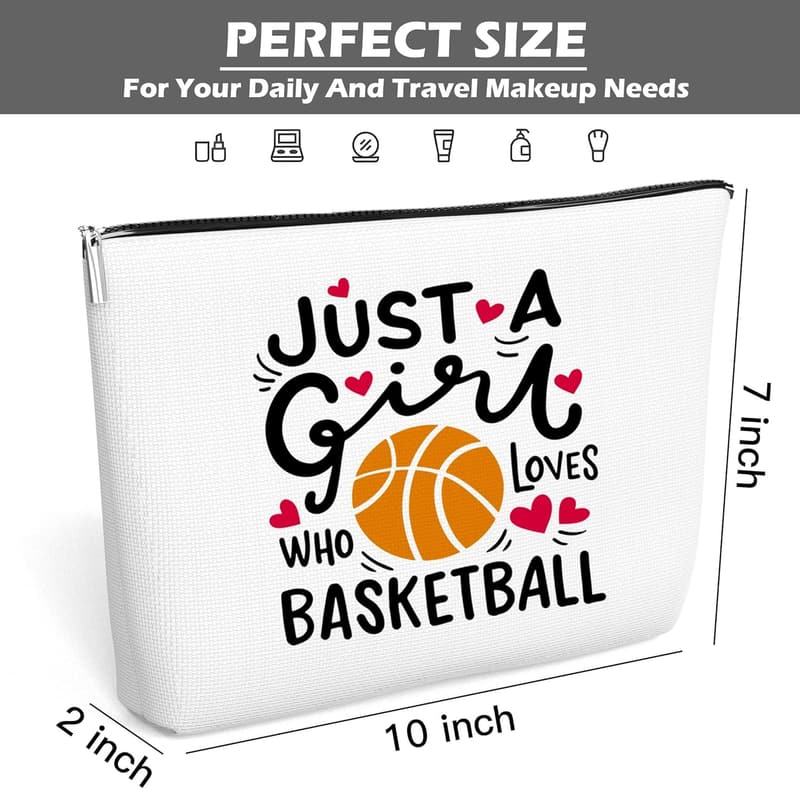 Basketball Makeup Bag for Teen Girls, 10x7 Inch