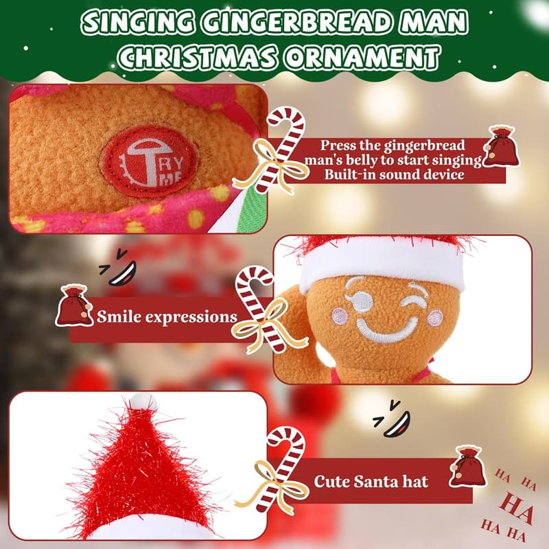 Christmas Singing Gingerbread Man Ornament, 10-inch
