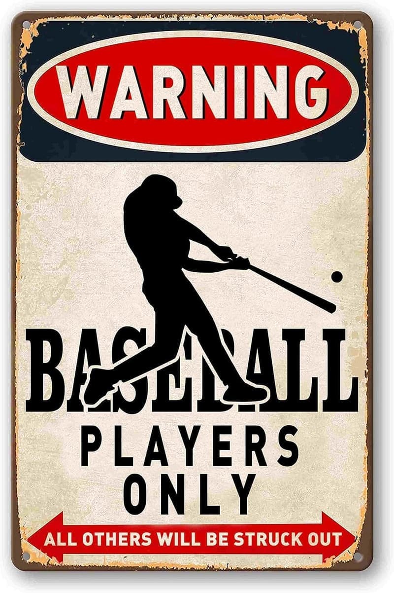 Baseball Metal Wall Sign - Sports Room Decor, 8x12 Inch