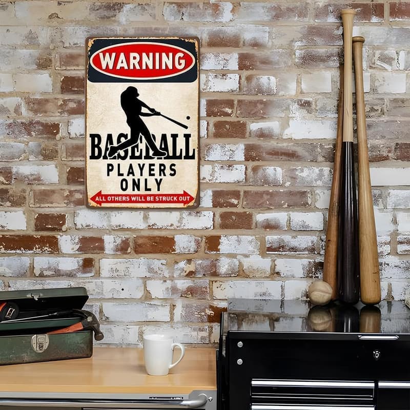 Baseball Metal Wall Sign - Sports Room Decor, 8x12 Inch