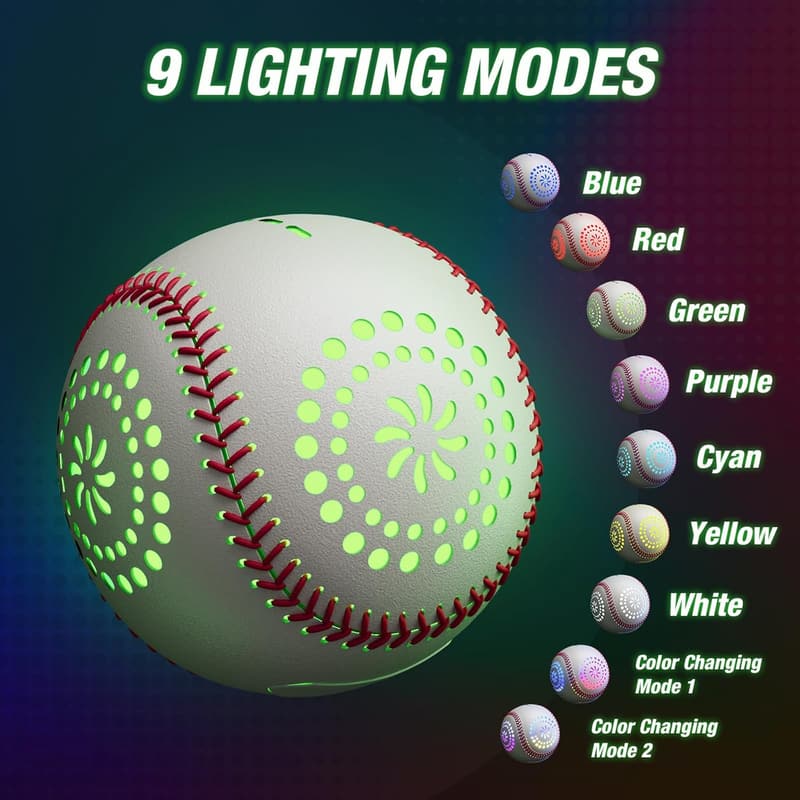 LED Glow Baseball, Rechargeable with 9 Lighting Modes