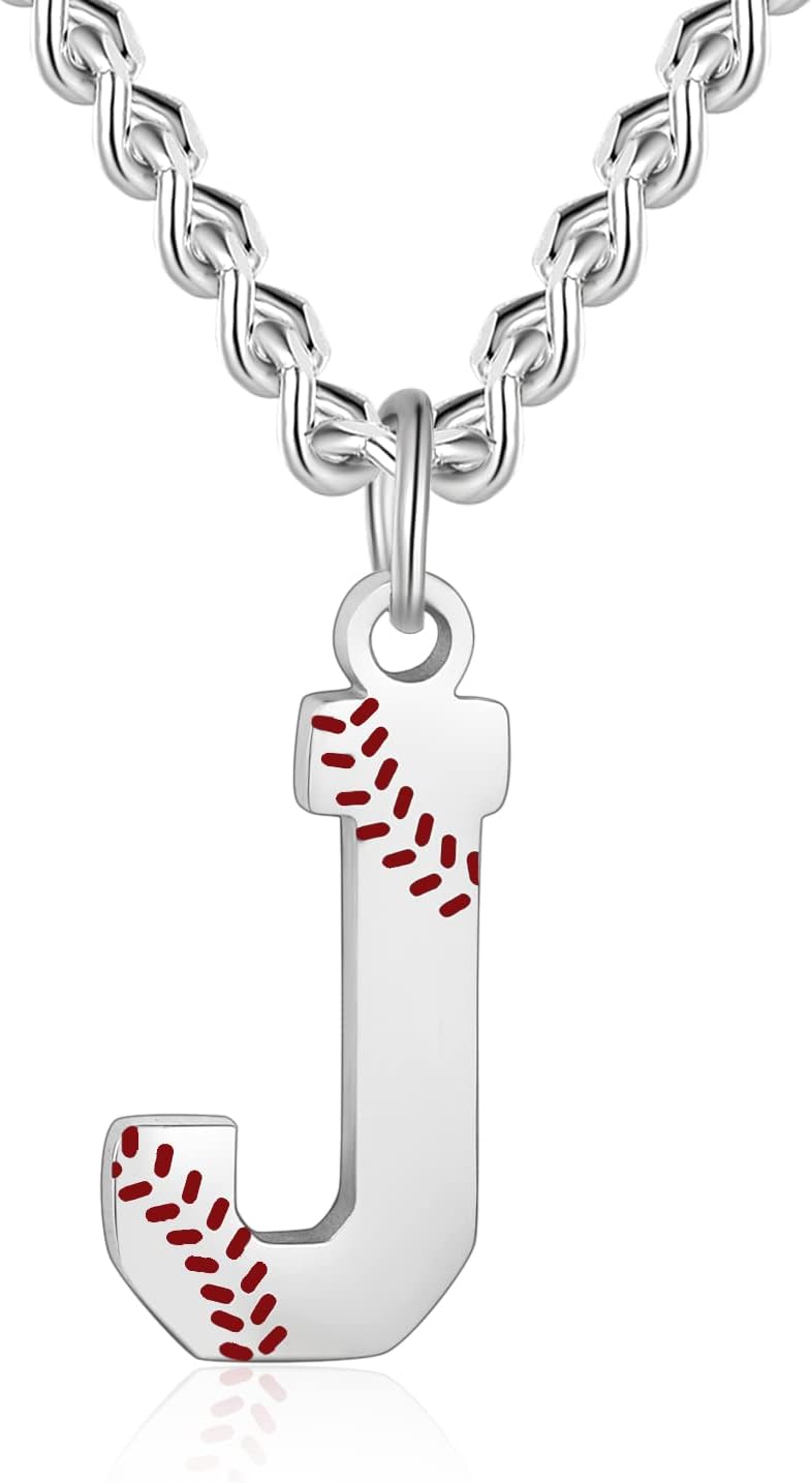 Baseball Initial Necklace - Men's Stainless Steel Chain