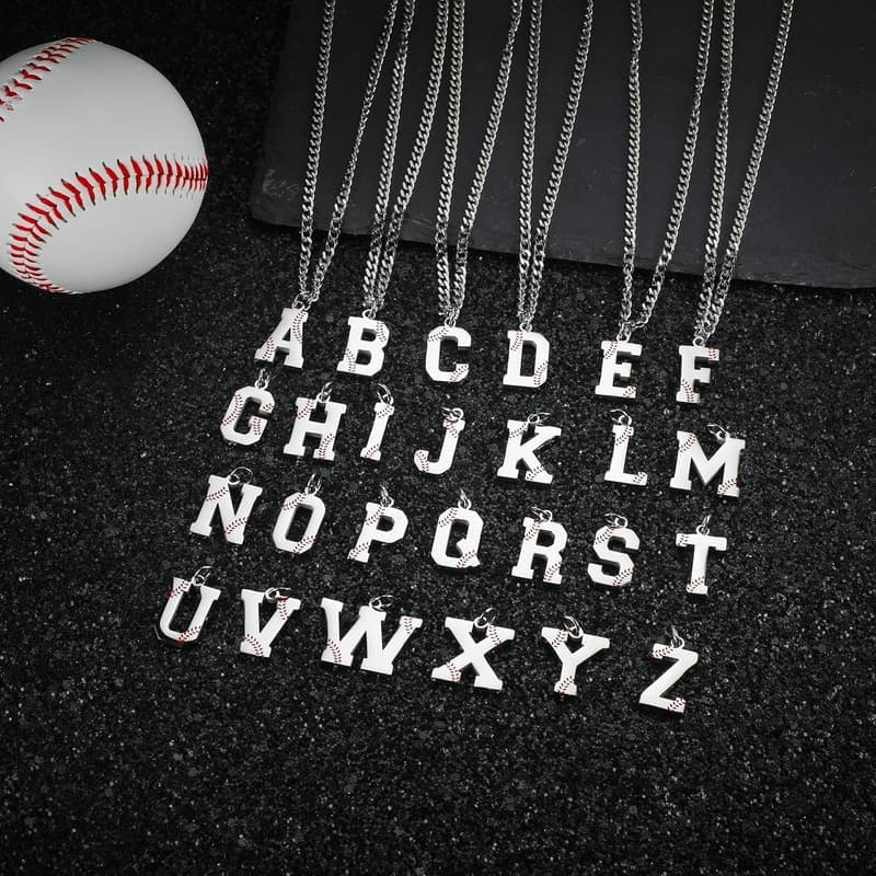 Baseball Initial Necklace - Men's Stainless Steel Chain