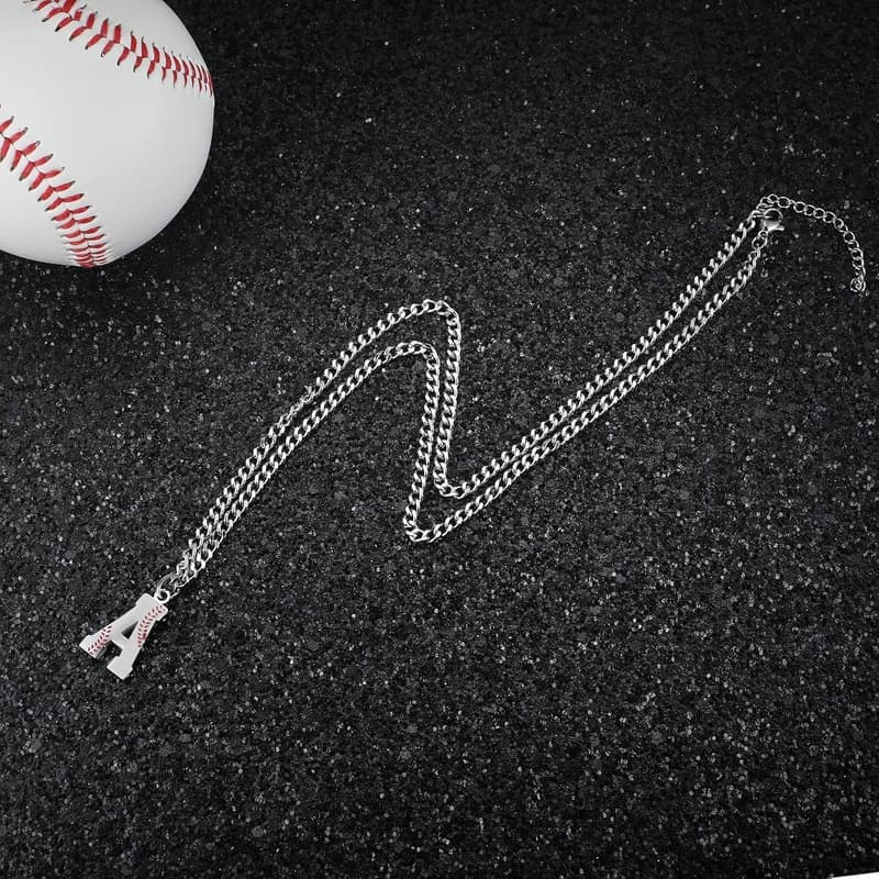 Baseball Initial Necklace - Men's Stainless Steel Chain