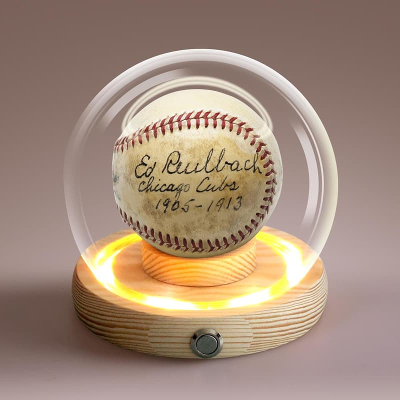 Baseball Display Case with Lighted Wooden Base