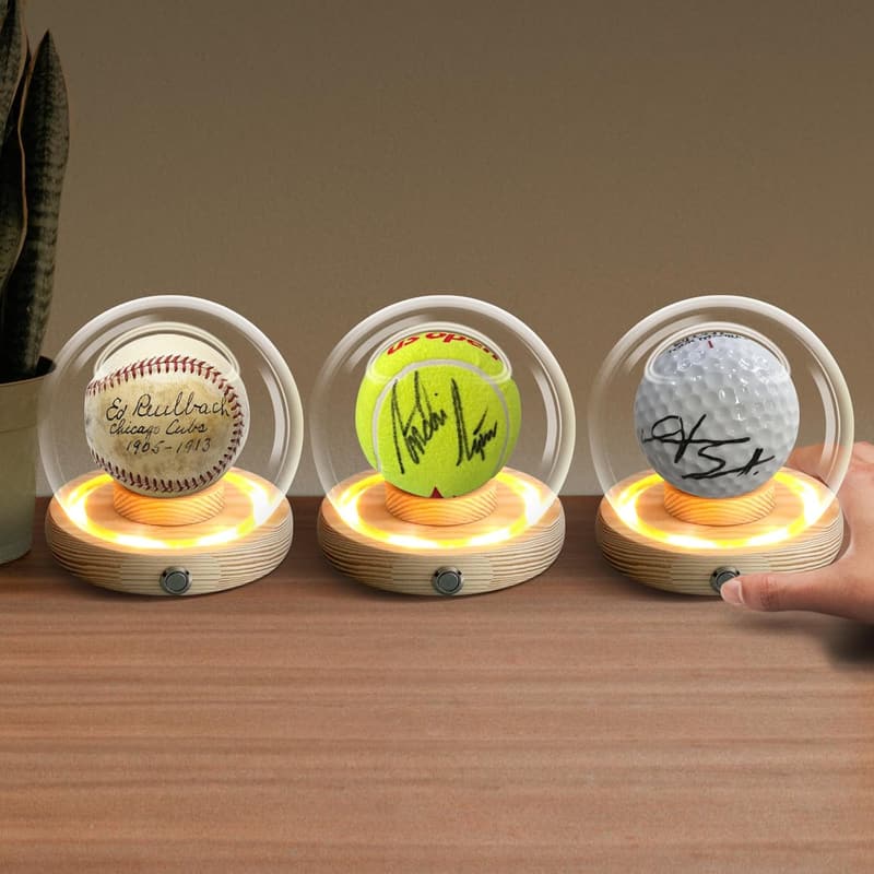 Baseball Display Case with Lighted Wooden Base