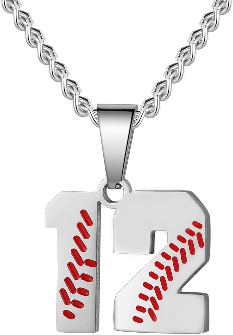 Baseball Number Necklace for Men, Gold-Plated Steel Chain